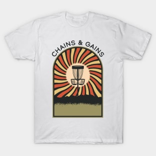 Chains & Gains | Disc Golf Vintage Retro Arch Mountains T-Shirt